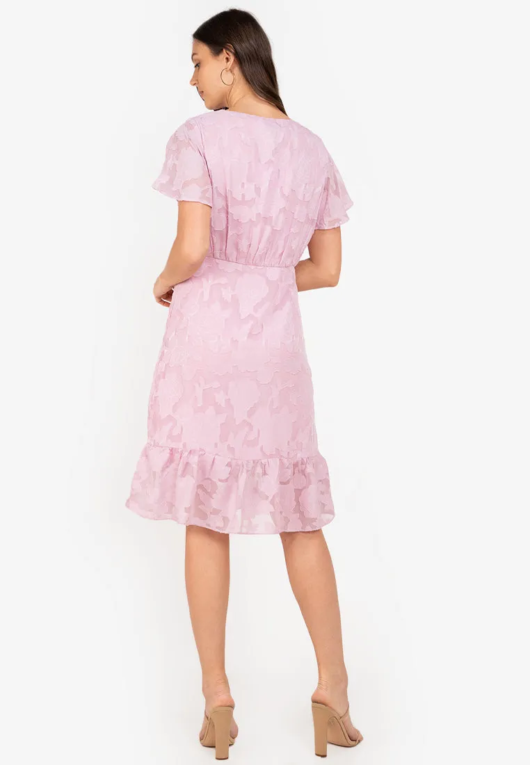 Krizia Special Fabric Wrap Top Flounce Hem Midi Dress