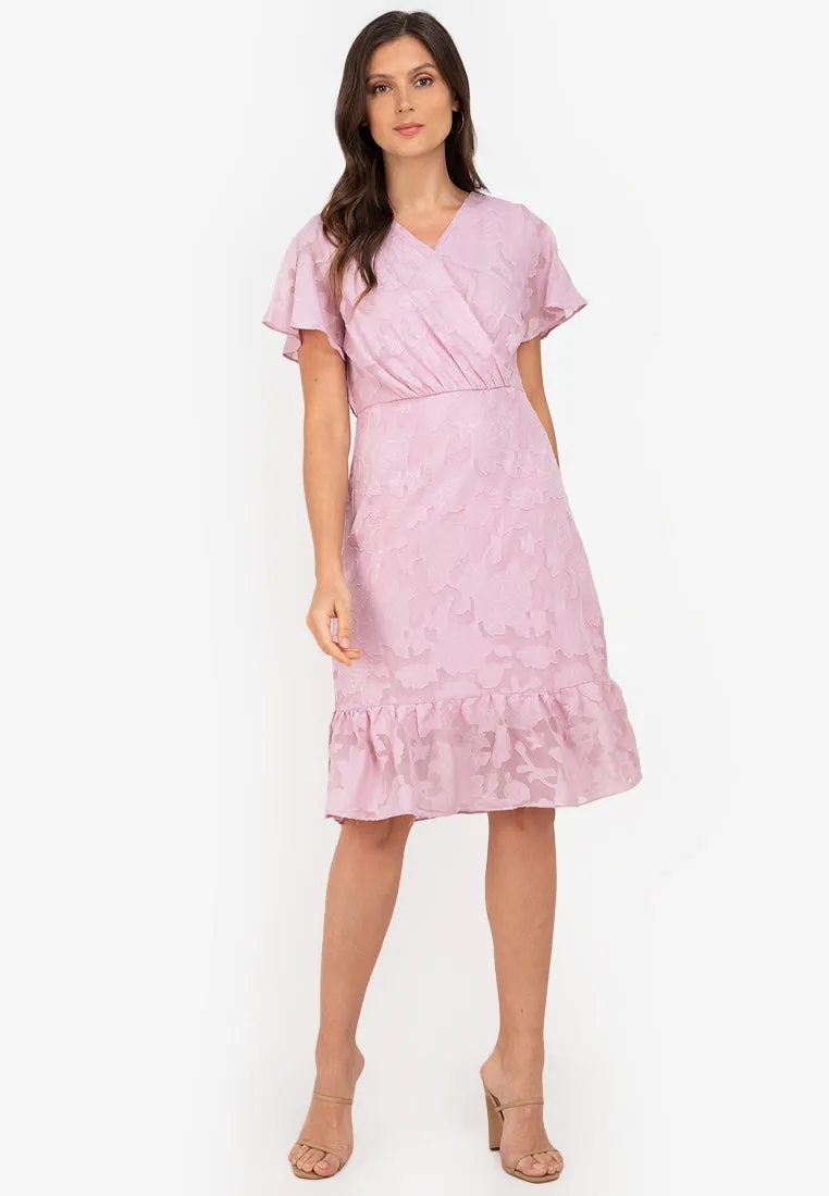 Krizia Special Fabric Wrap Top Flounce Hem Midi Dress