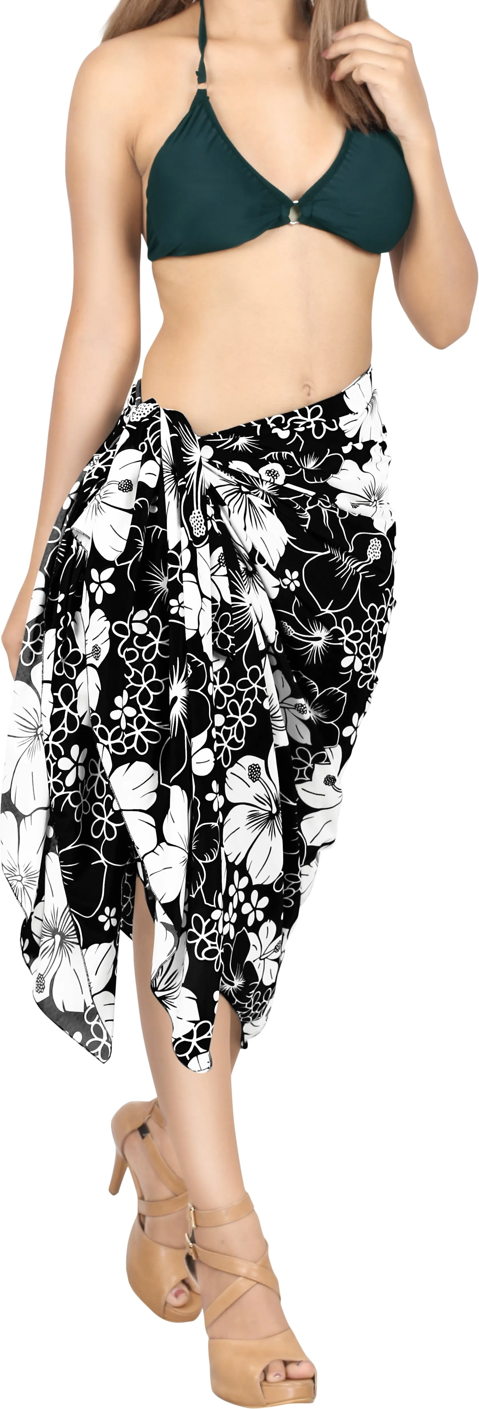 LA LEELA Women's Summer Flower Print Long Sarong Pareo Beach Wrap Swim Wear Cover Up