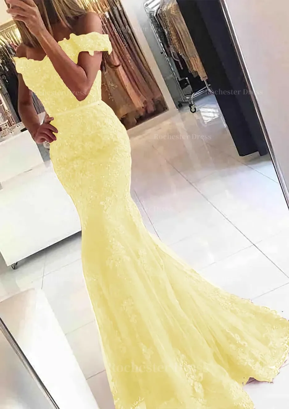 Lace Long/Floor-Length Trumpet/Mermaid Sleeveless Off-The-Shoulder Zipper Prom Dress With Appliqued Beaded