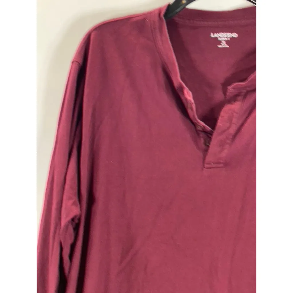 LANDS' END Men's Super Tall Rich Burgundy Long Sleeve Henley Shirt SZ XL/T