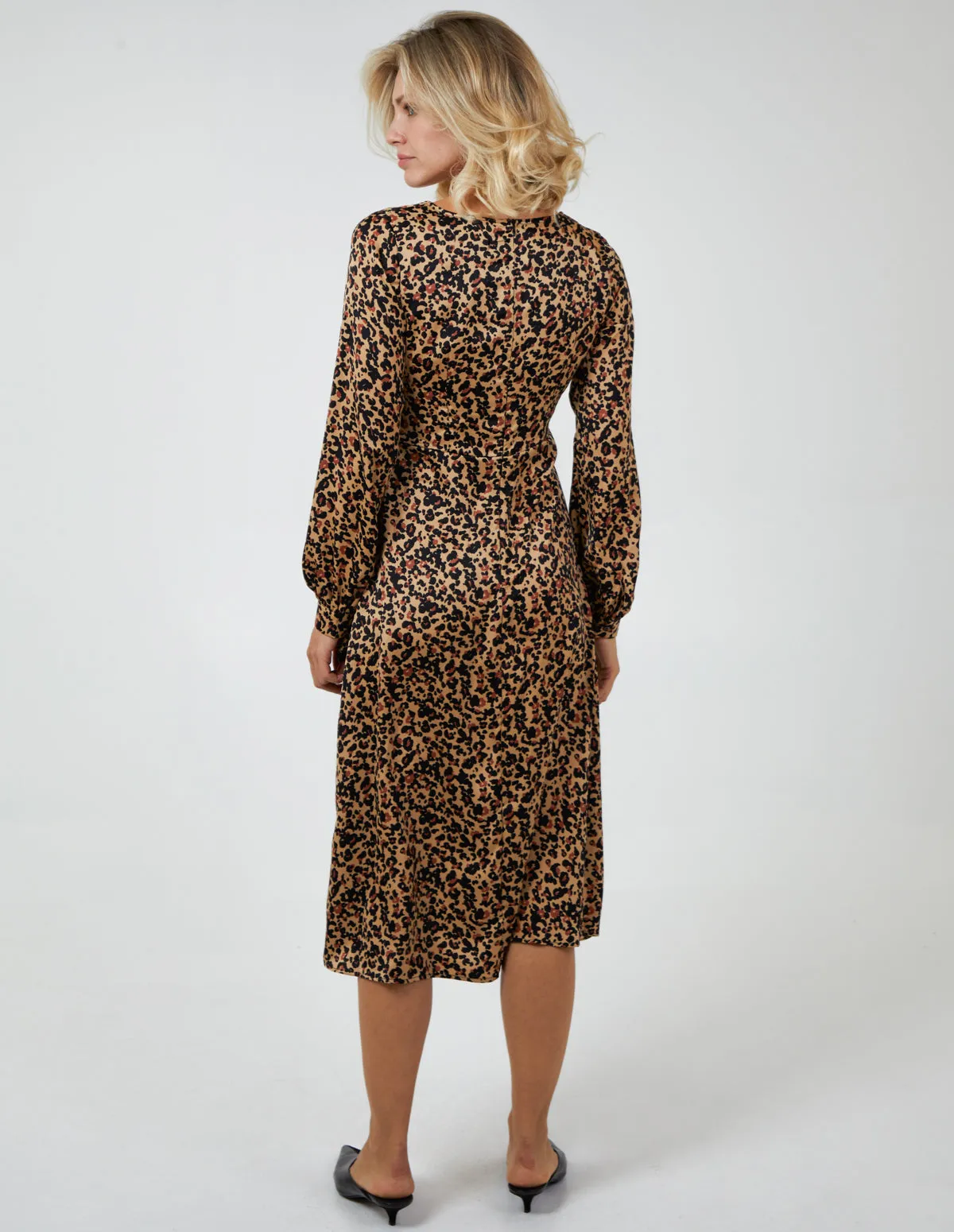 Leopard Print Wrap Midi Dress