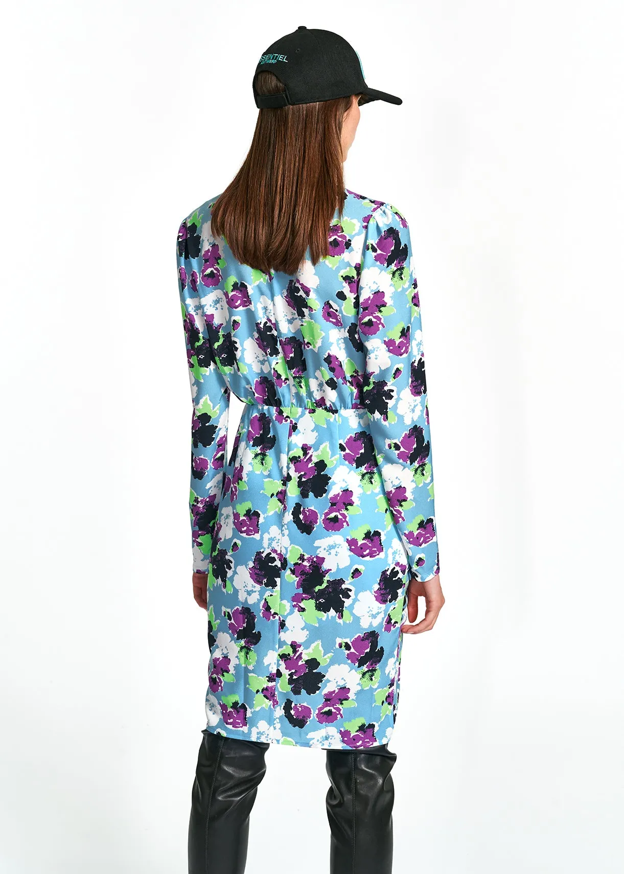 Light blue floral mini wrap dress