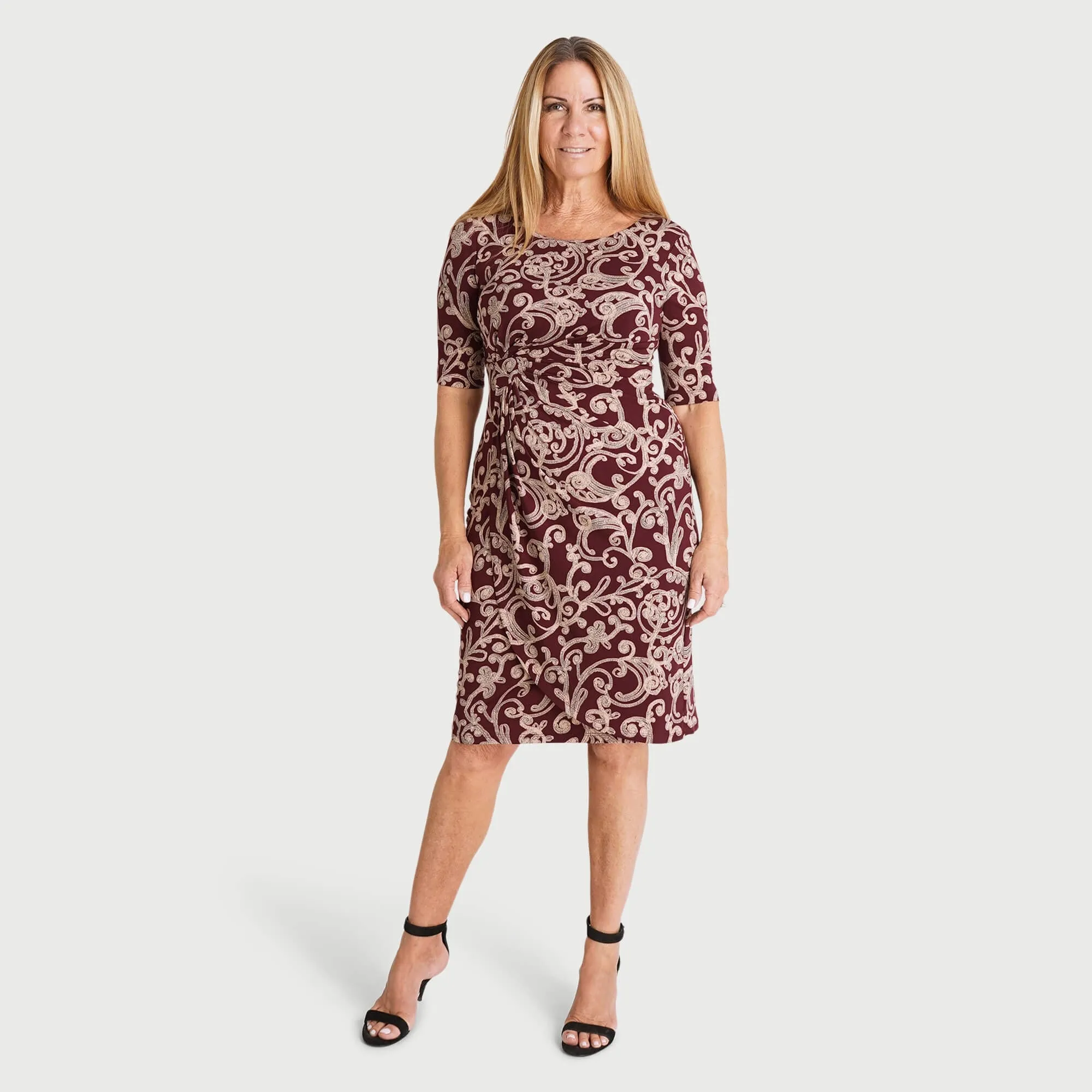 Lisa Wine Faux Wrap Dress