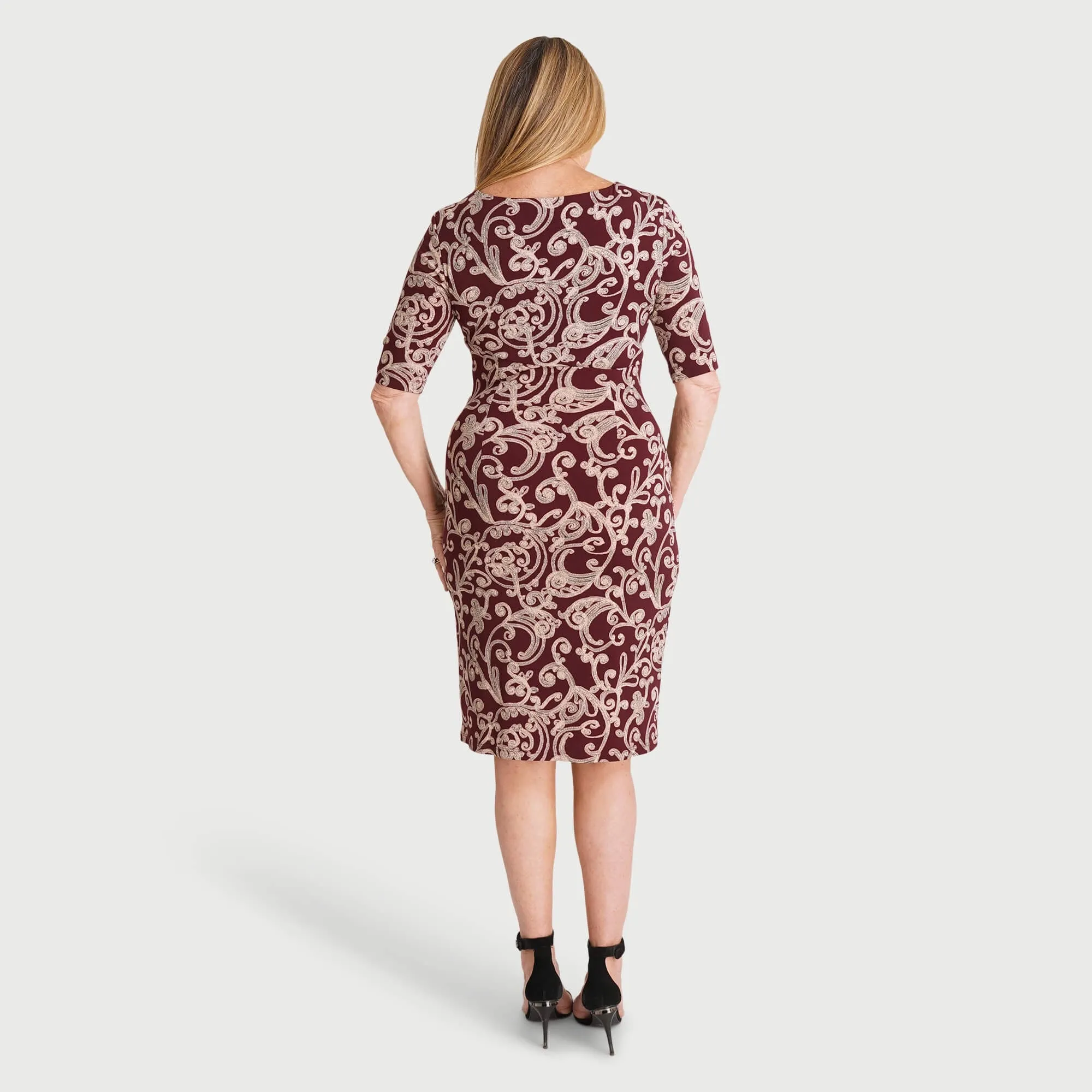 Lisa Wine Faux Wrap Dress