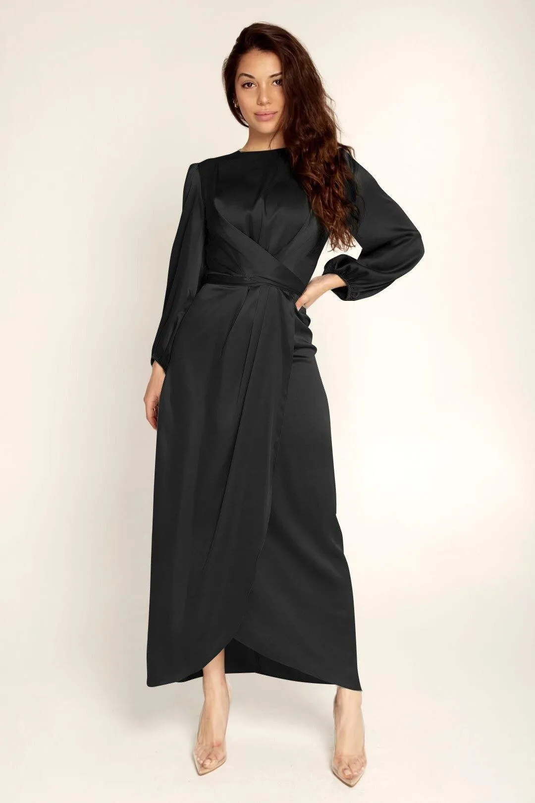 Long Satin Wrap Dress
