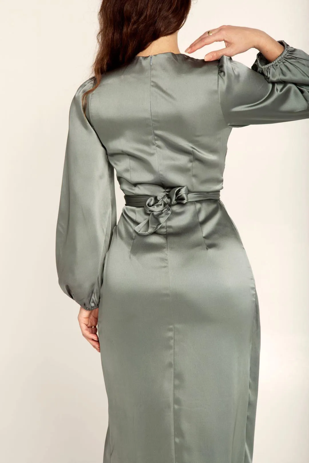 Long Satin Wrap Dress