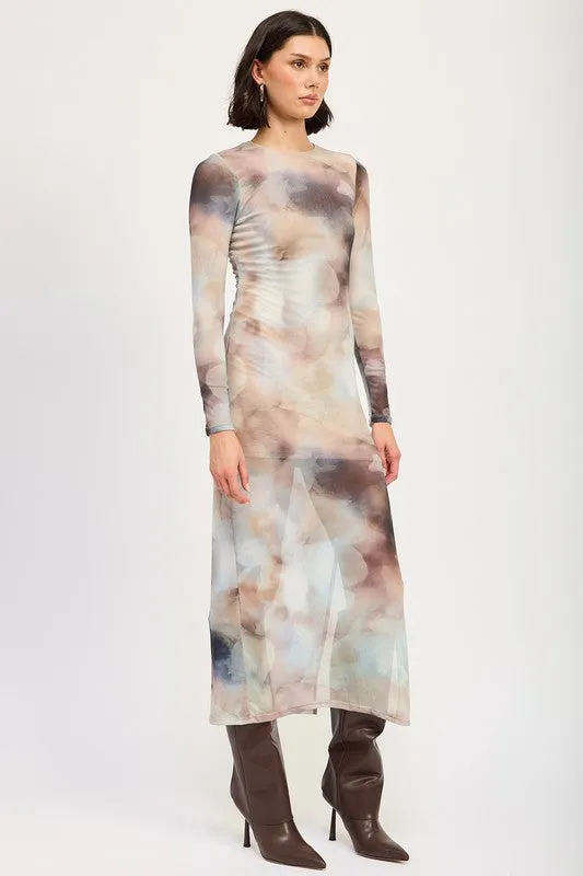 LONG SLEEVE MIDI DRESS WITH SLIT