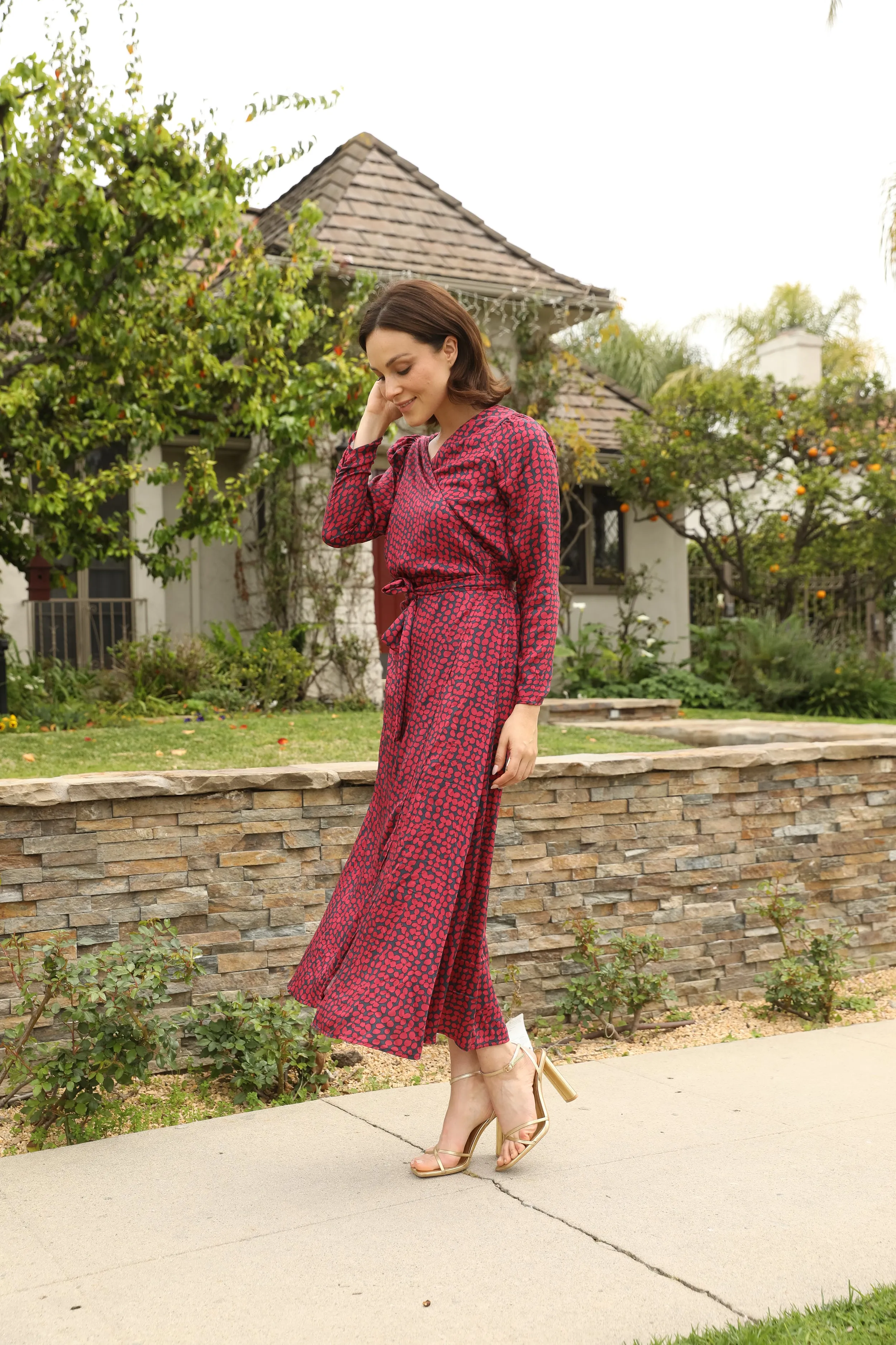 Long Sleeve Printed Wrap Dress