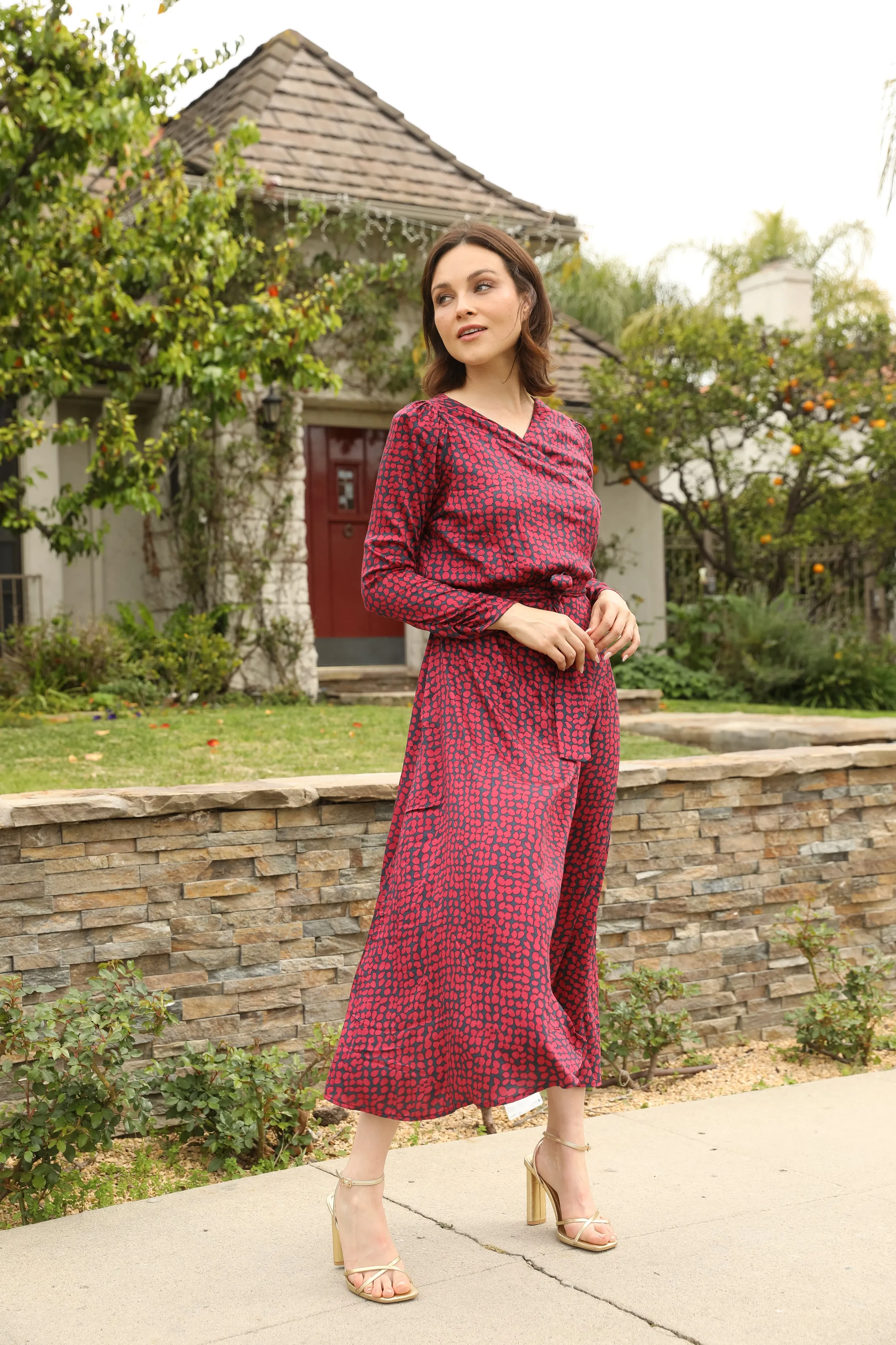 Long Sleeve Printed Wrap Dress