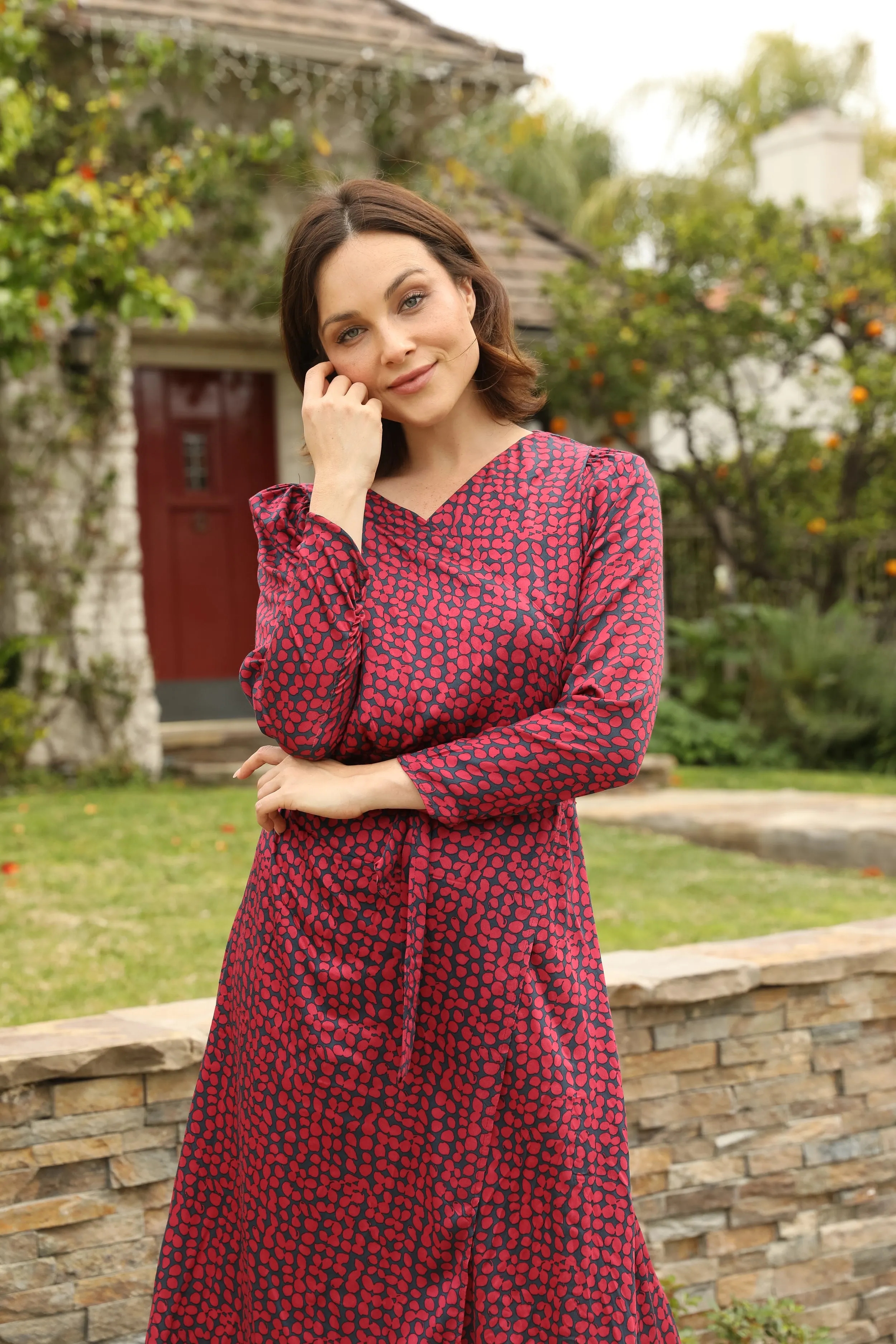 Long Sleeve Printed Wrap Dress