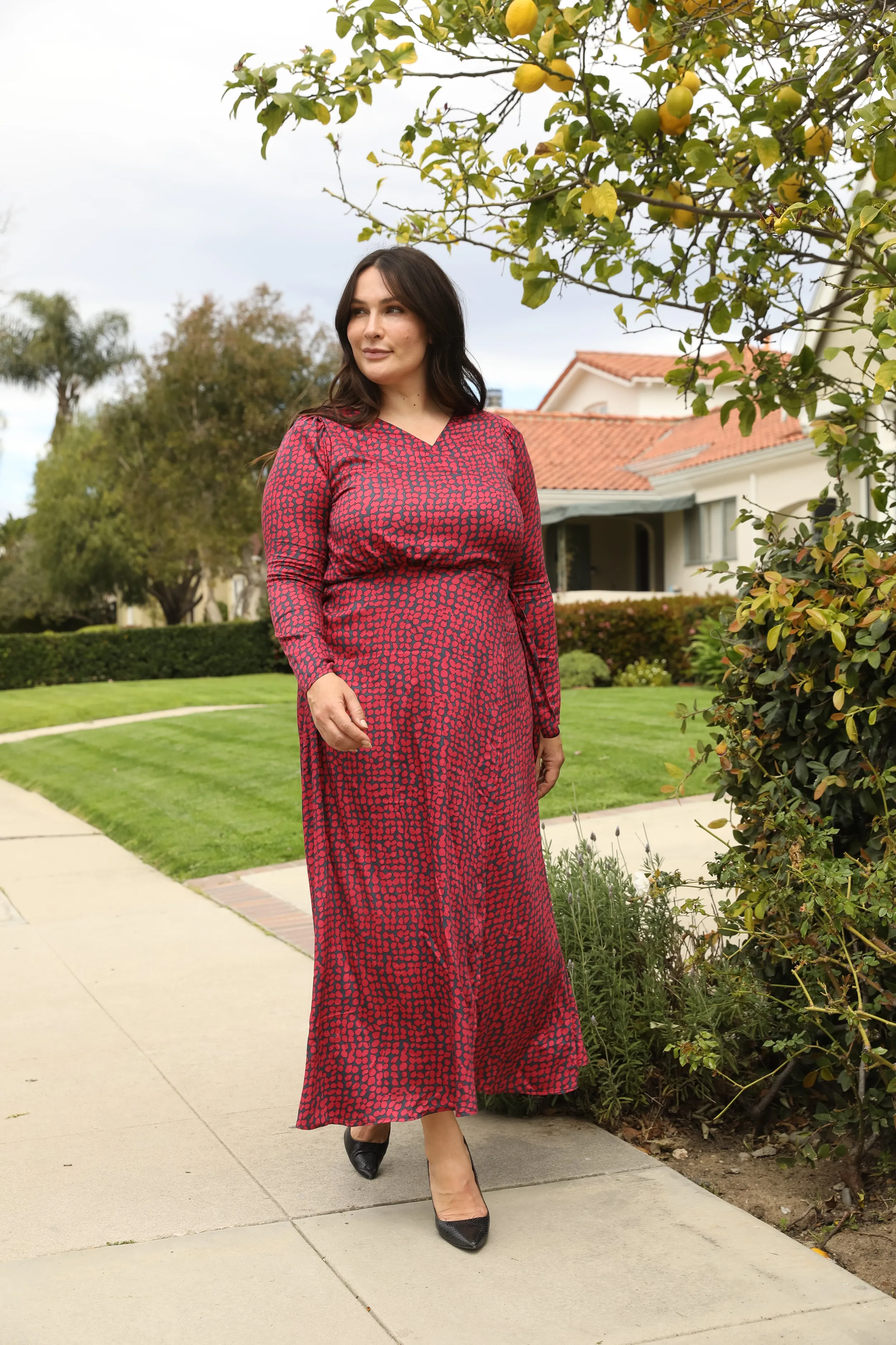 Long Sleeve Printed Wrap Dress