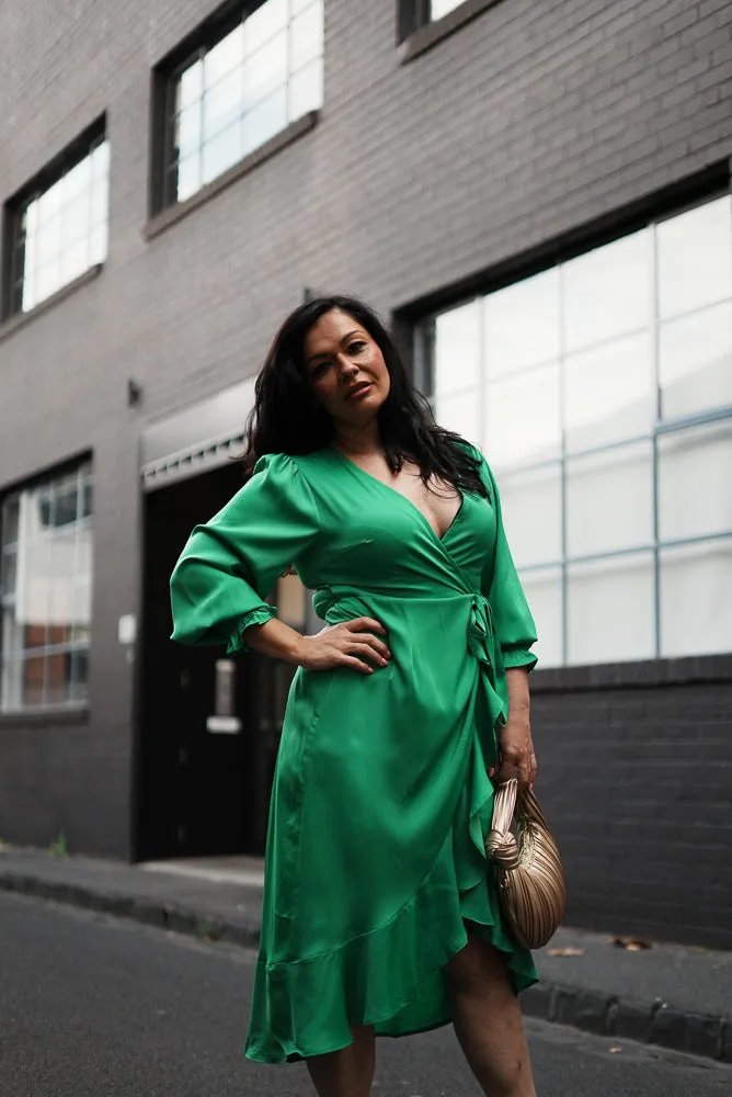Long sleeve satin midi dress | LARA DRESS