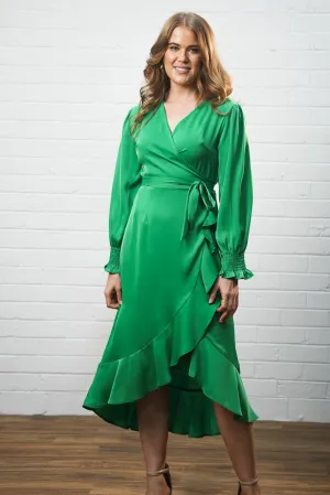 Long sleeve satin midi dress | LARA DRESS
