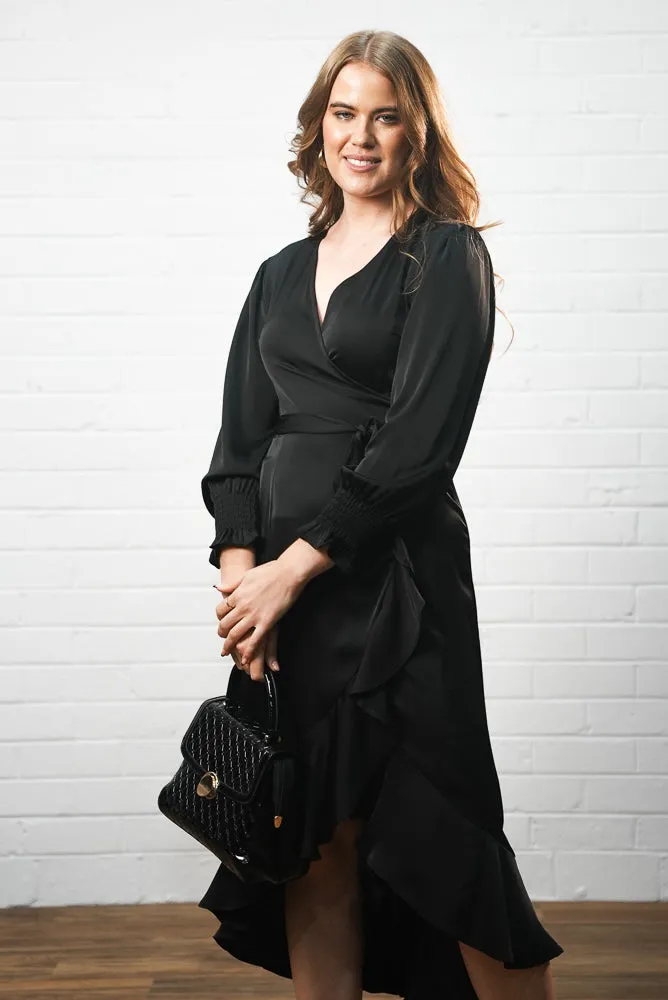 Long sleeve satin midi dress | LARA DRESS