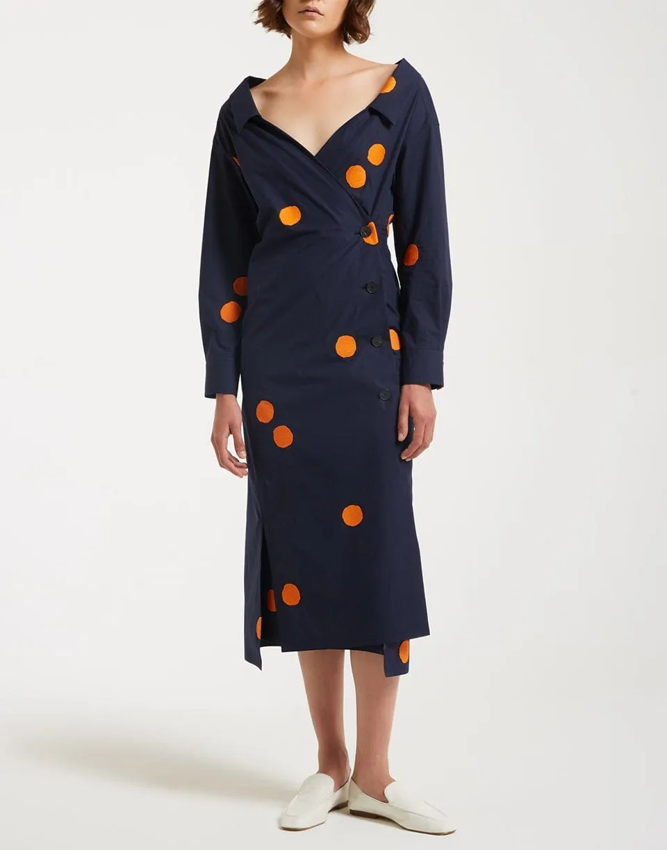 Long Sleeve Wrap Style Open Neck Dress