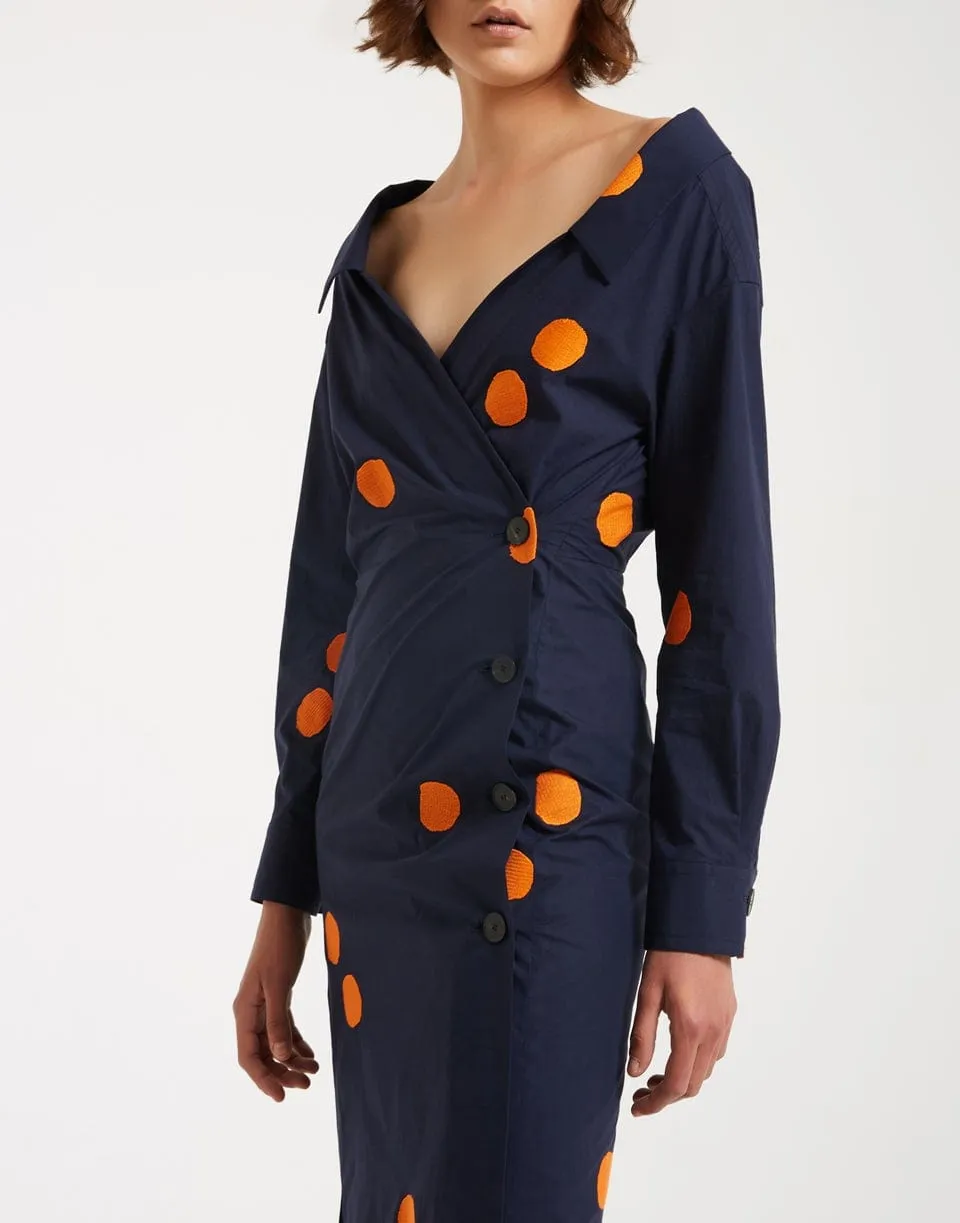 Long Sleeve Wrap Style Open Neck Dress