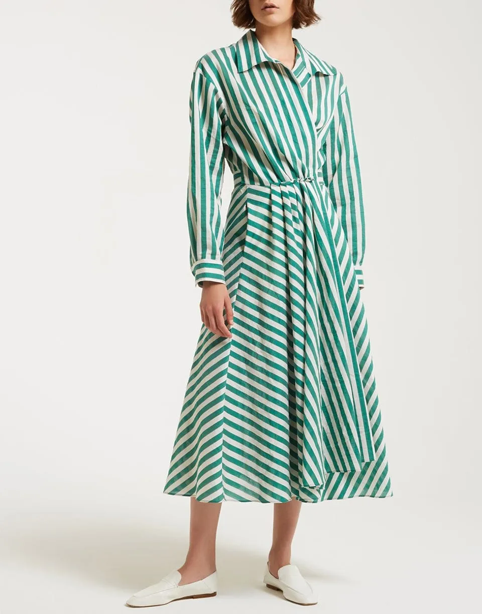 Long Sleeve Wrap Style Striped Dress