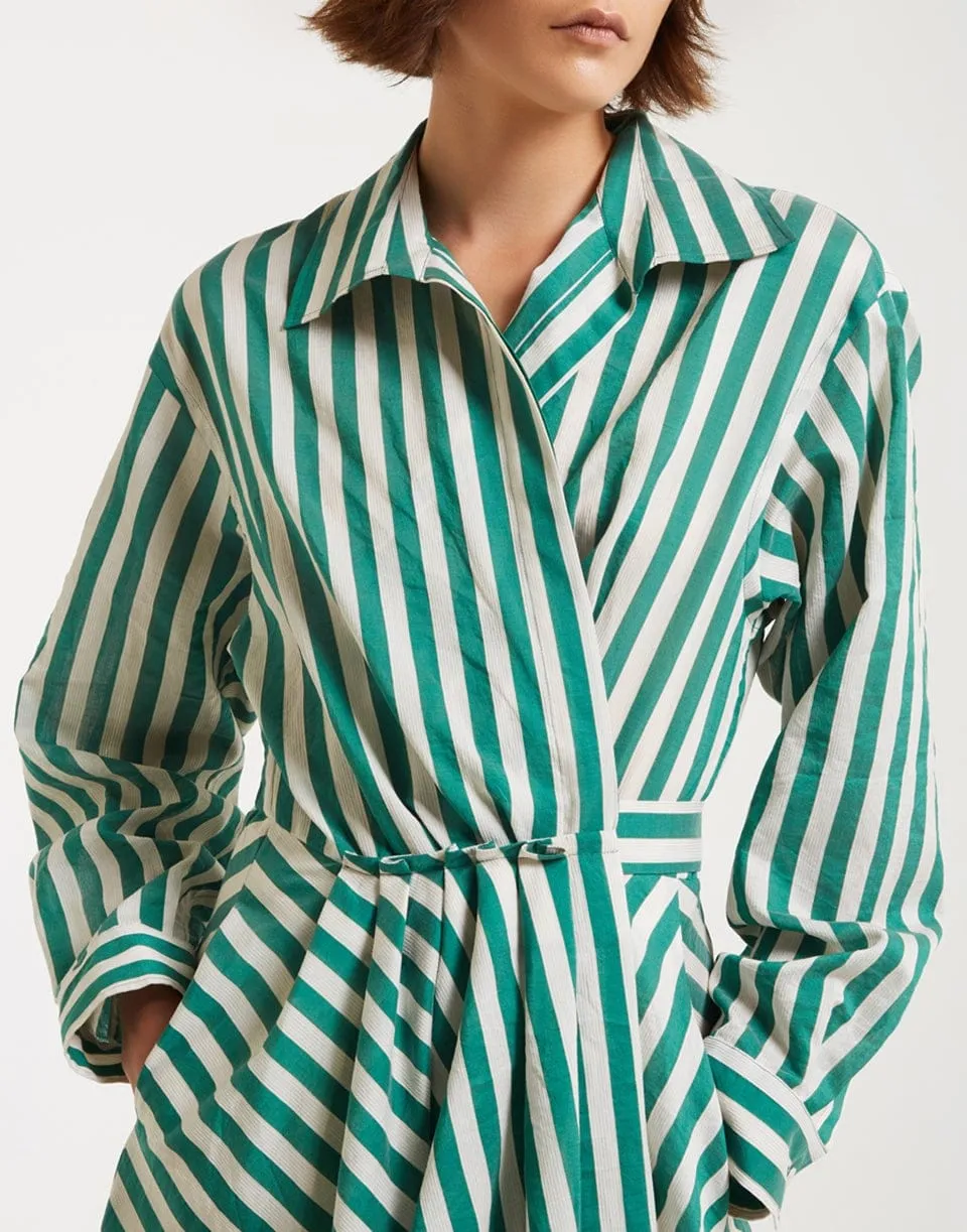 Long Sleeve Wrap Style Striped Dress