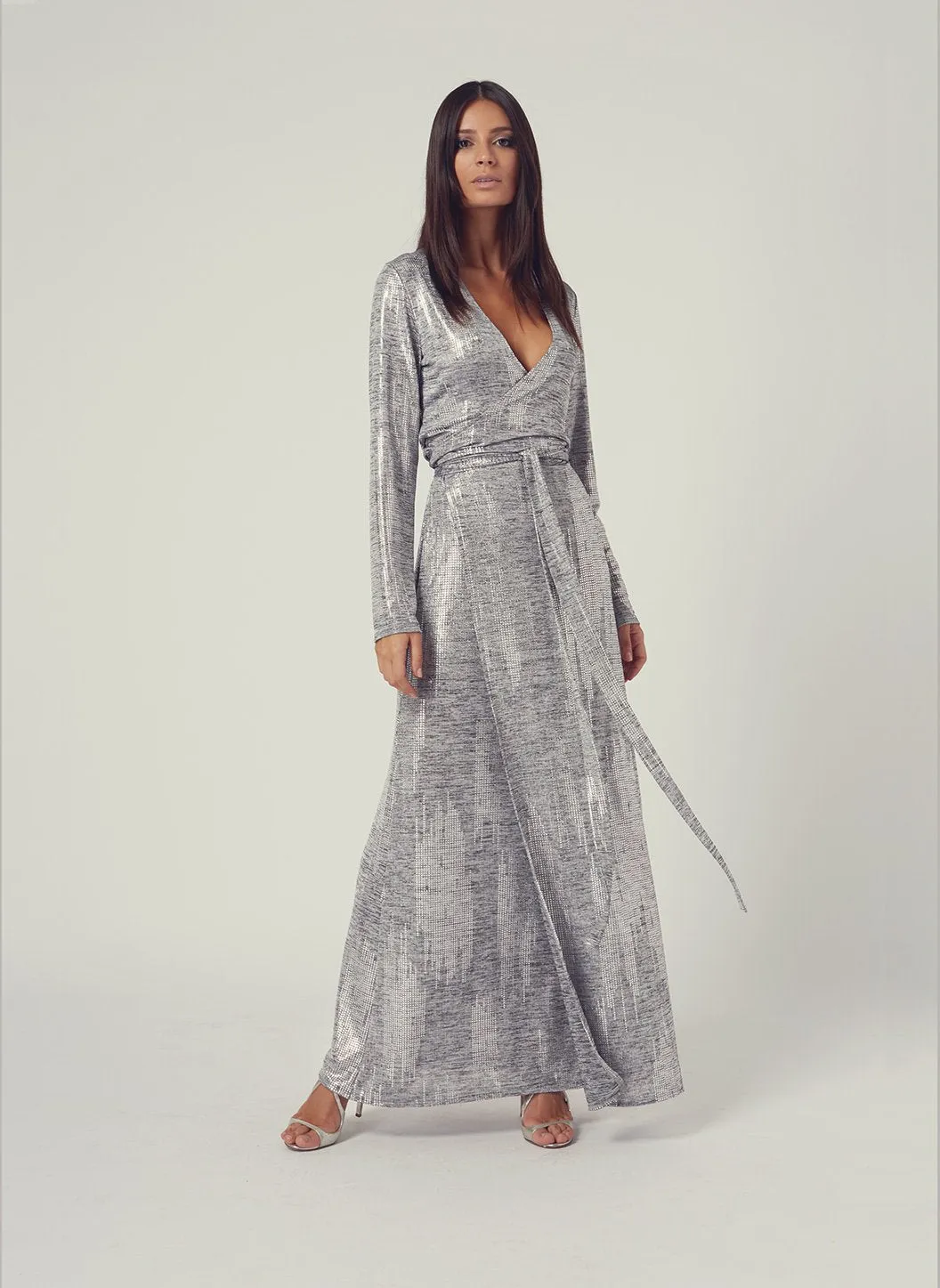 Look 3 Wrap Maxi Dress Silver