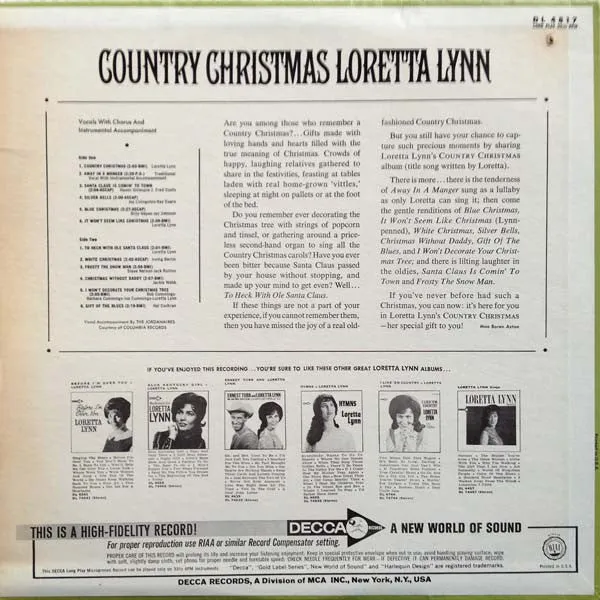 Loretta Lynn - Country Christmas (LP, Album, Mono, RP) (VG)