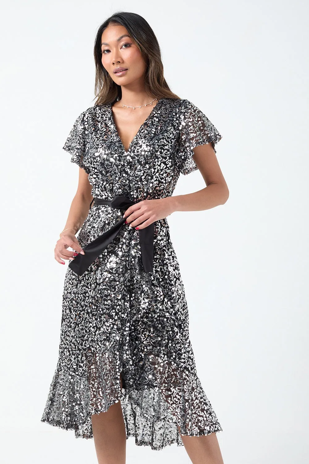 Marc Angelo Sequin Wrap Dress in black