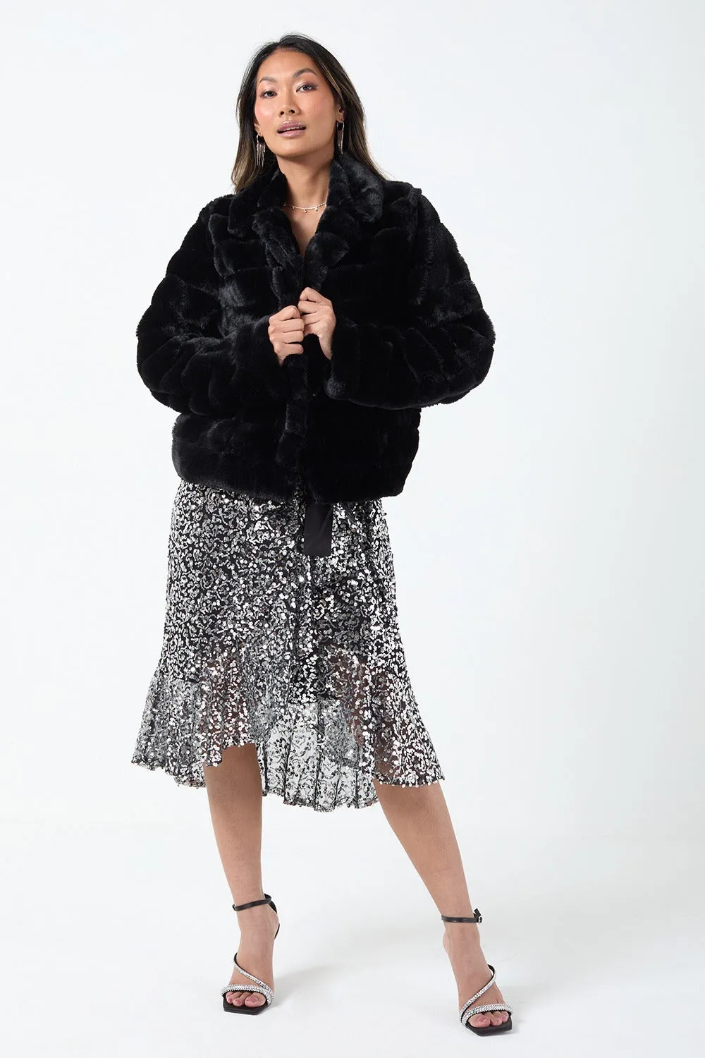 Marc Angelo Sequin Wrap Dress in black
