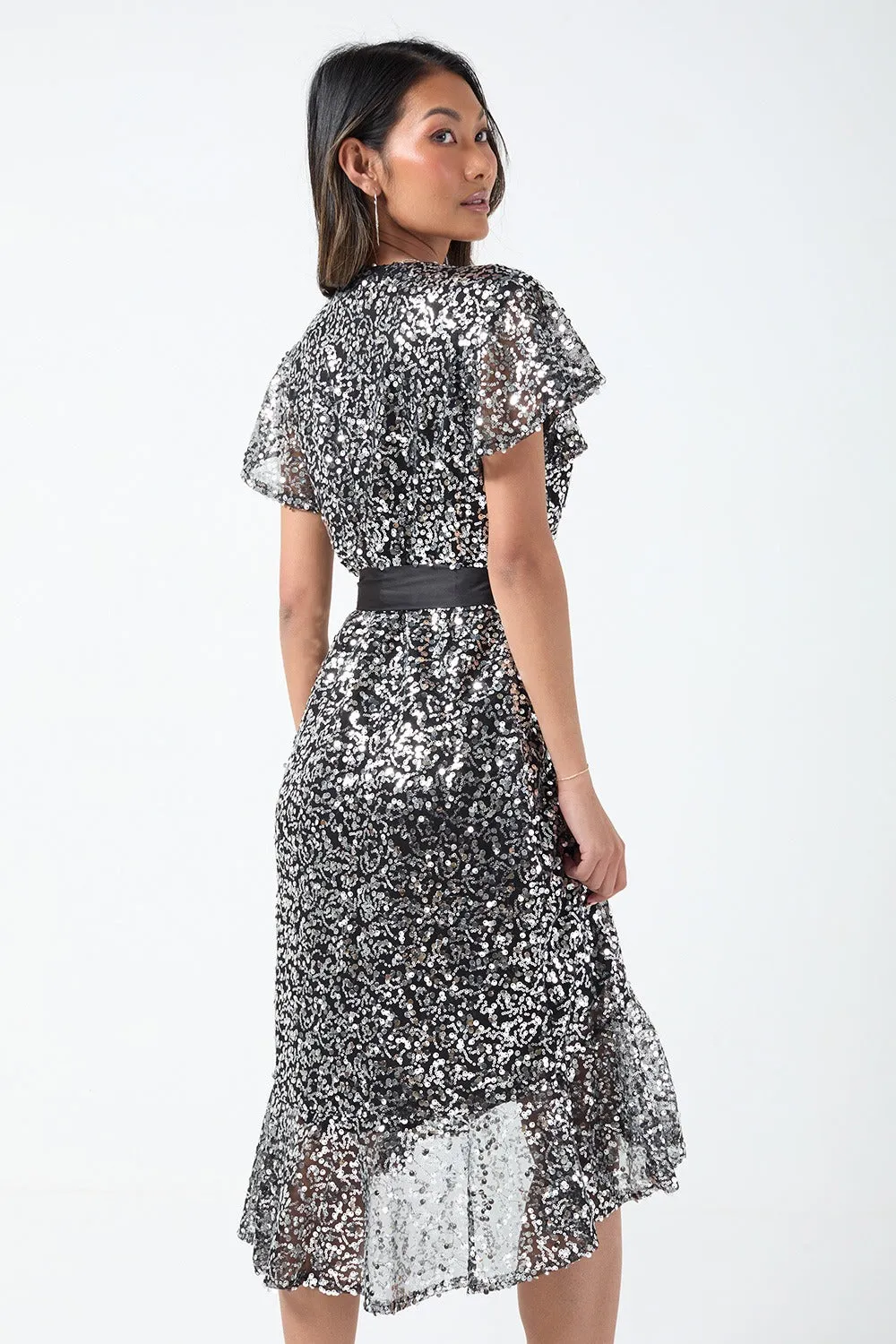 Marc Angelo Sequin Wrap Dress in black