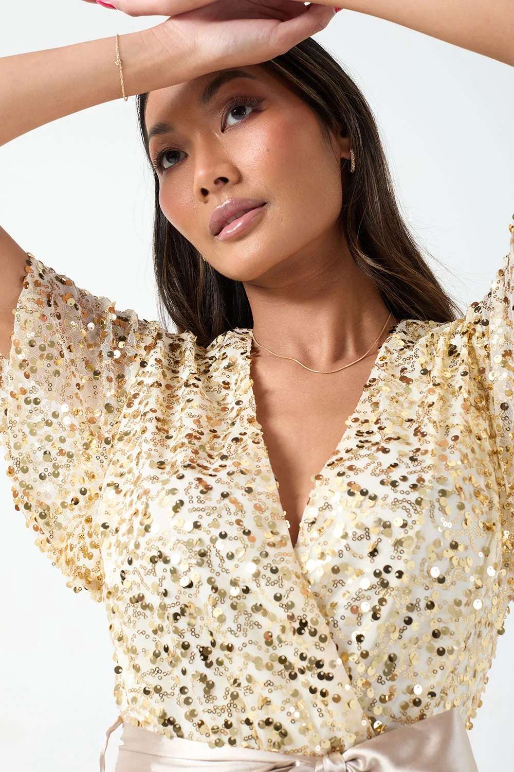 Marc Angelo Sequin Wrap Dress in gold