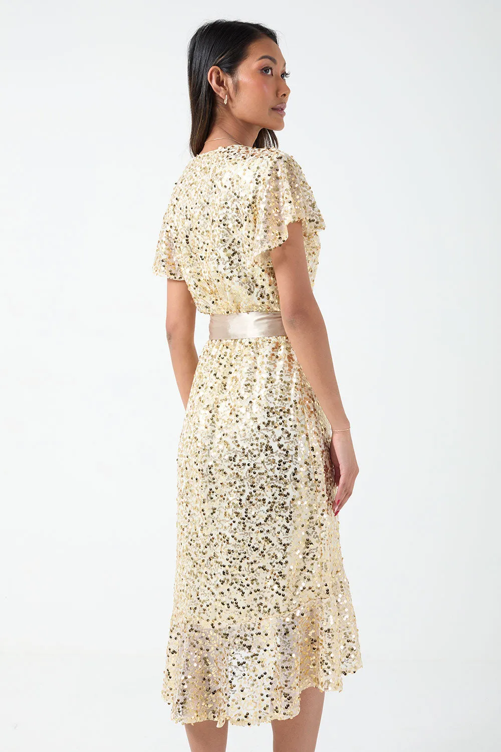 Marc Angelo Sequin Wrap Dress in gold
