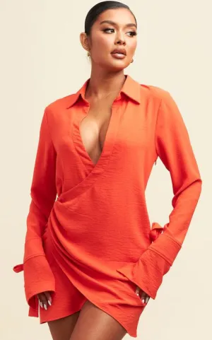 Mary Anne Crinkle Long Sleeve Wrap Mini Dress