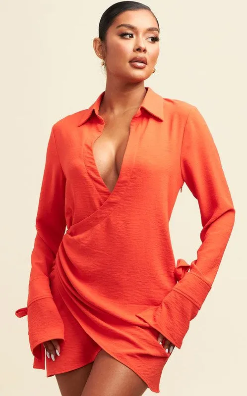 Mary Anne Crinkle Long Sleeve Wrap Mini Dress