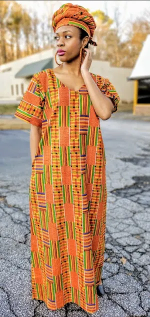 Medasi Kente African Print Caftan Boubou Dress-DP3227CB