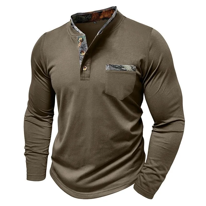 Men's Casual Henley Collar Colorblock Slim Fit Long Sleeve T-Shirt 02184788M