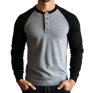 Men's Retro Casual Colorblock Henley Collar Long Sleeve T-Shirt 90540633TO