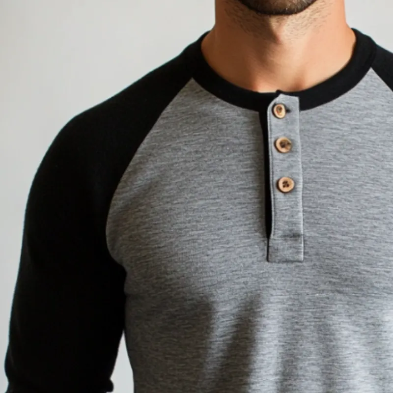 Men's Retro Casual Colorblock Henley Collar Long Sleeve T-Shirt 90540633TO