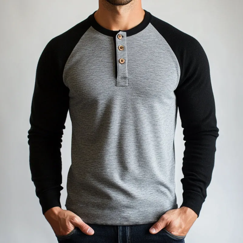 Men's Retro Casual Colorblock Henley Collar Long Sleeve T-Shirt 90540633TO