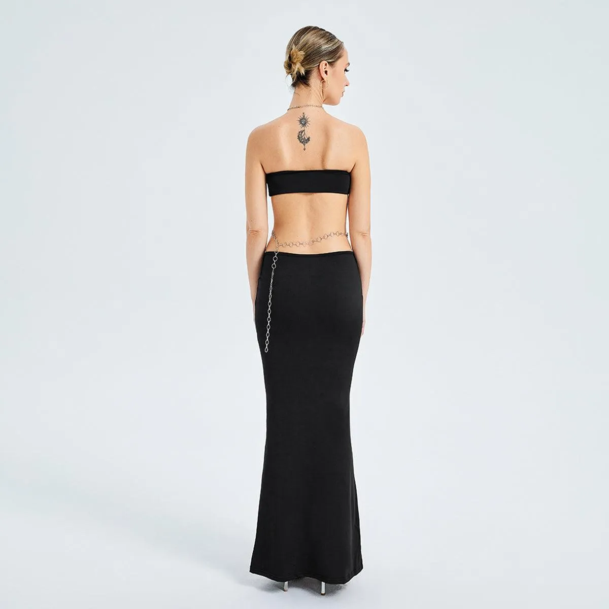 Metal Chain Halterneck Cutout Party Dress - Bold and Daring