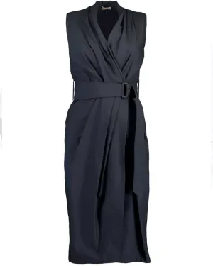 Midnight Sleeveless Belted Wrap Dress