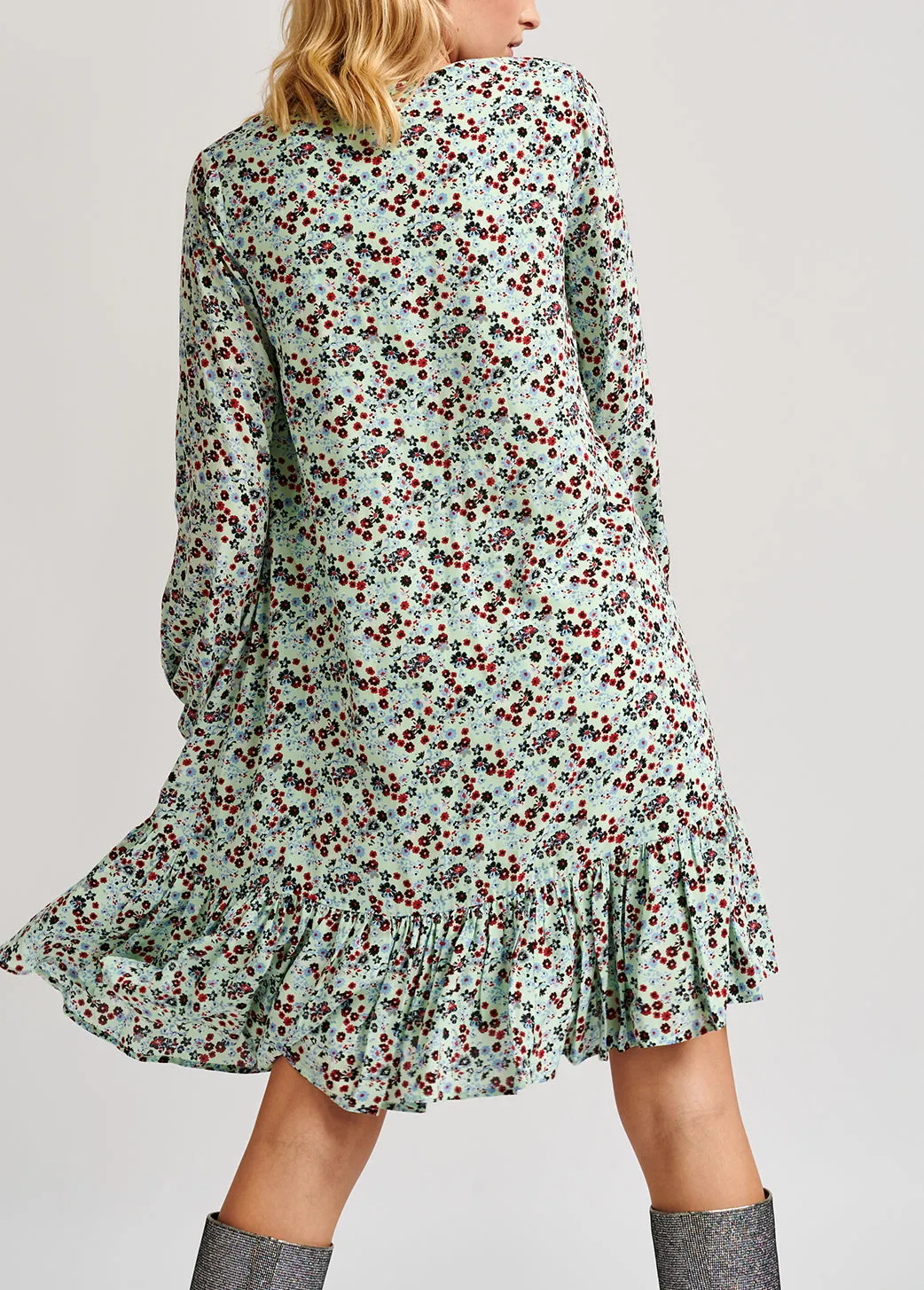 Mint green floral-print wrap mini dress