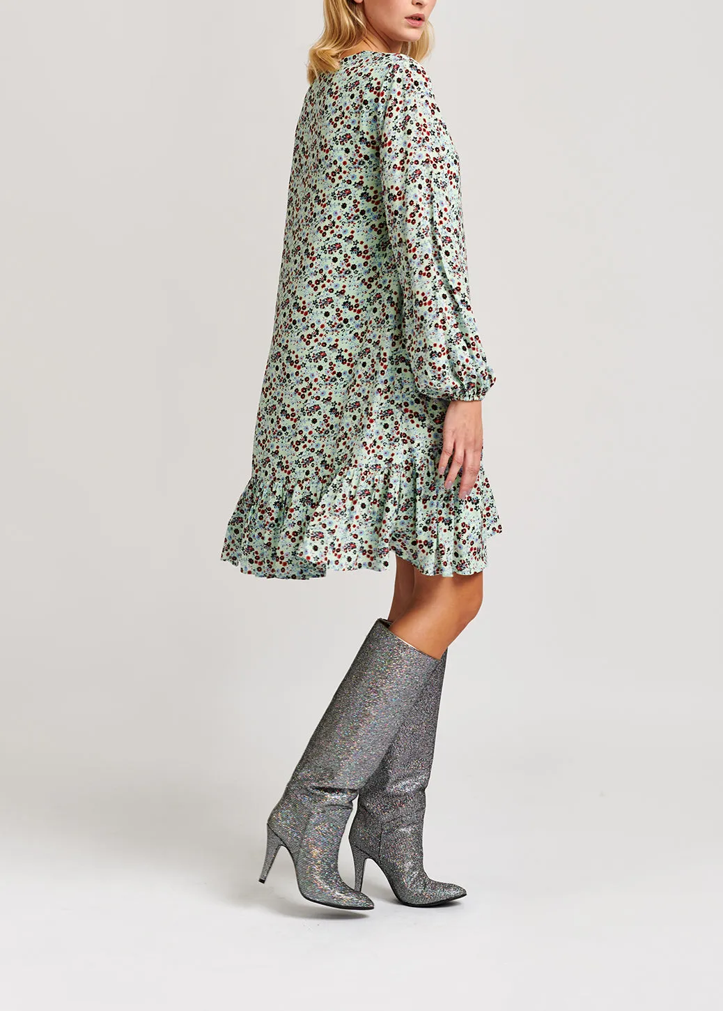 Mint green floral-print wrap mini dress
