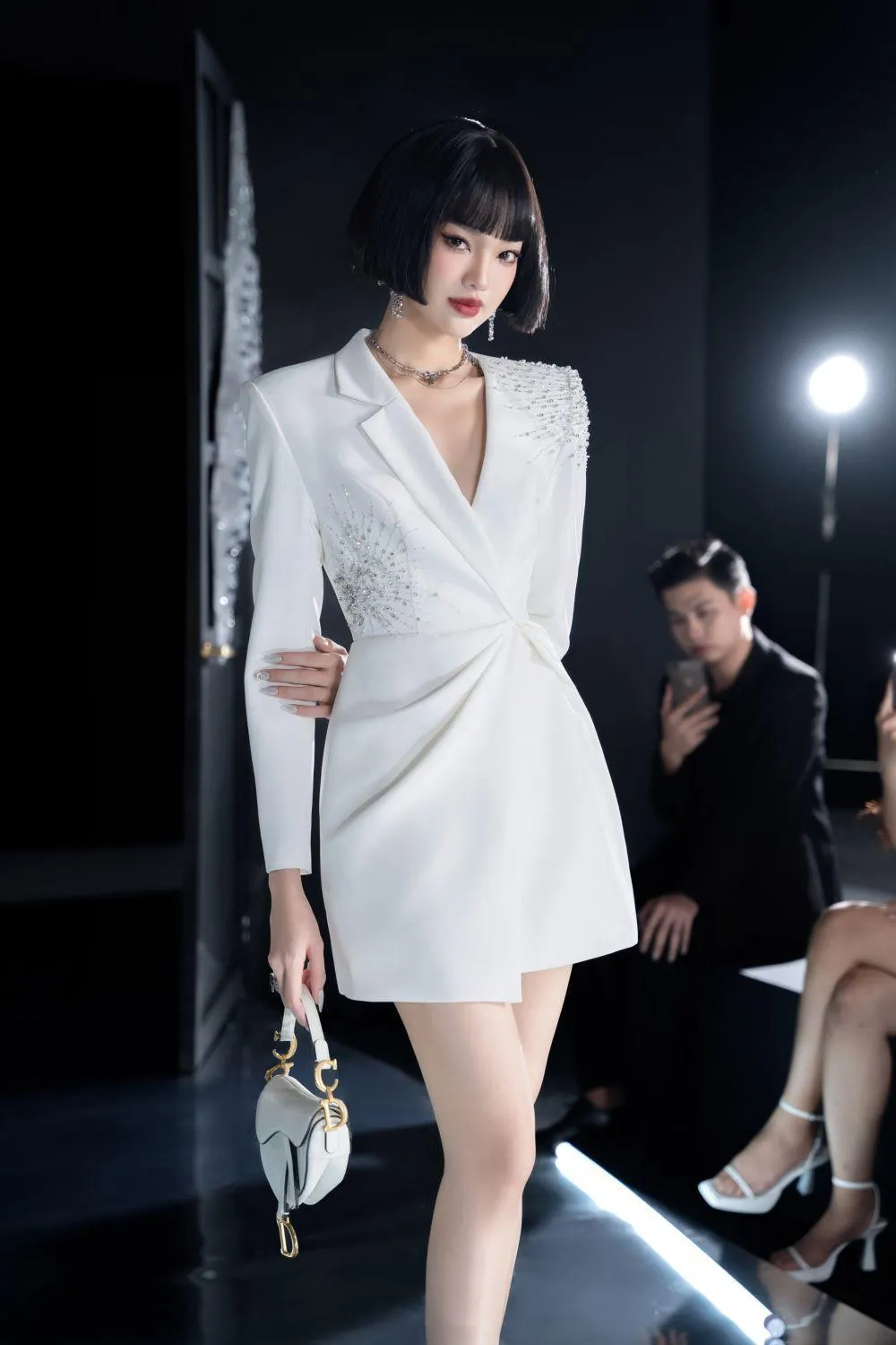 Mogra Wrap Notch Lapel Polycotton Mini Dress