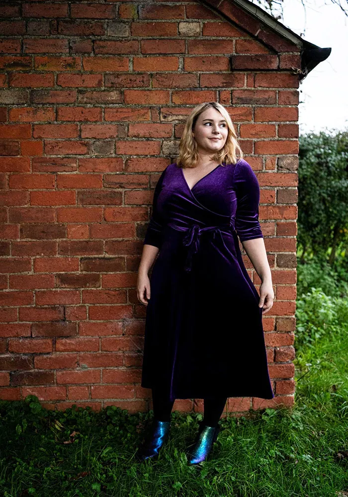 Natalya Purple Velvet Midi Dress