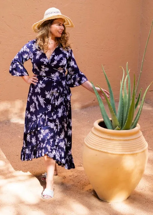 Navy & white wrap dress