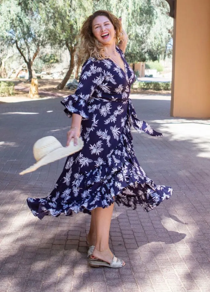 Navy & white wrap dress
