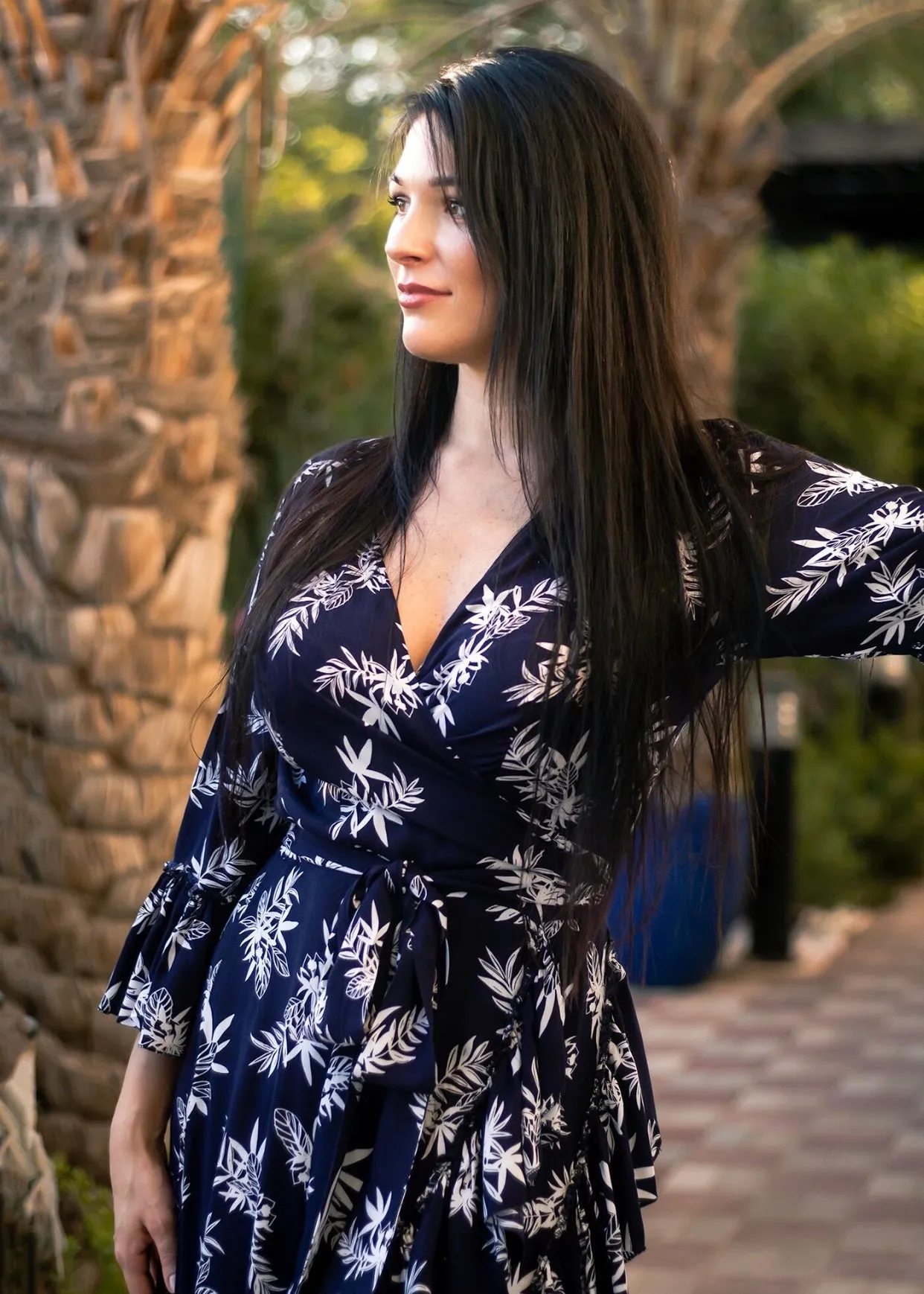 Navy & white wrap dress
