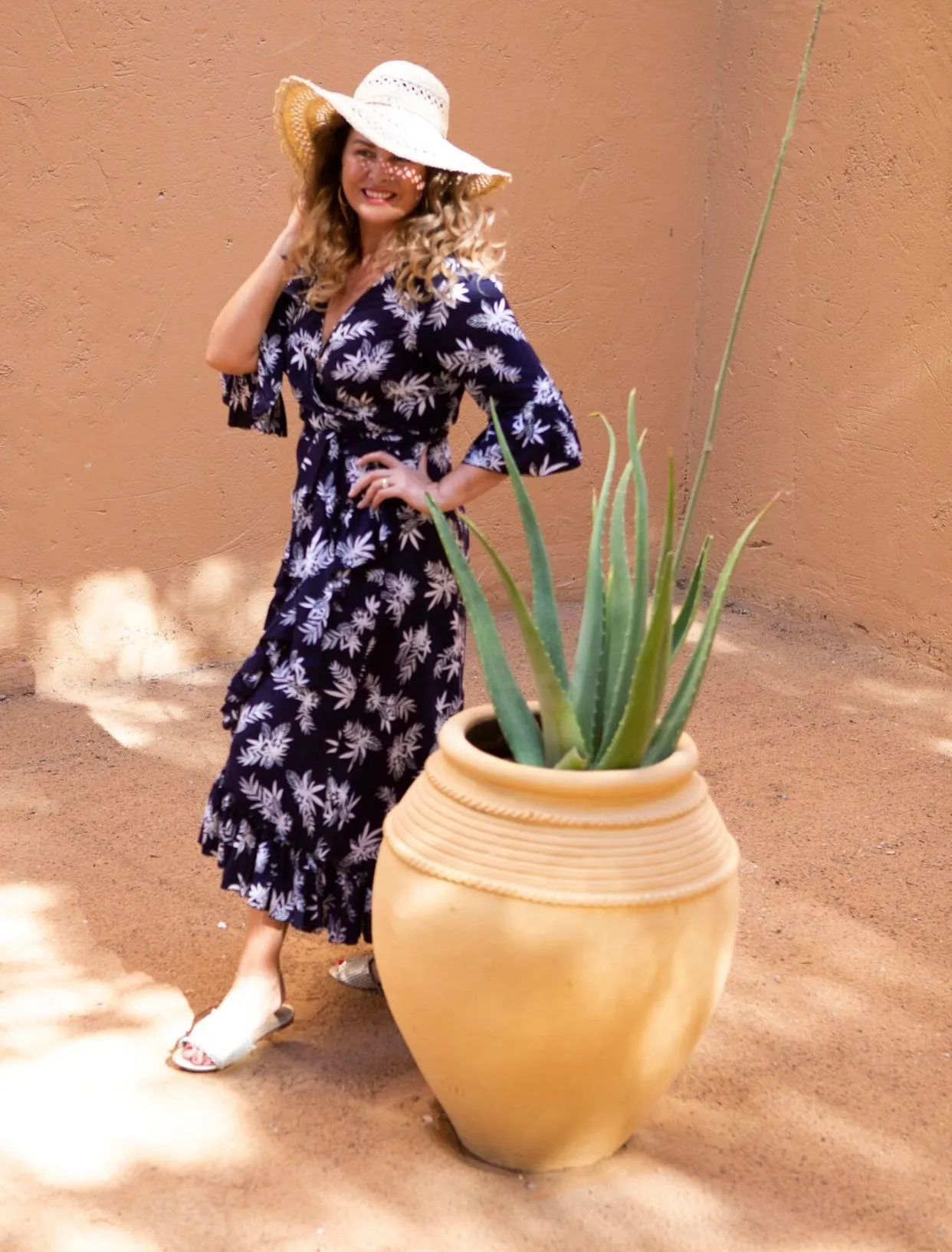 Navy & white wrap dress