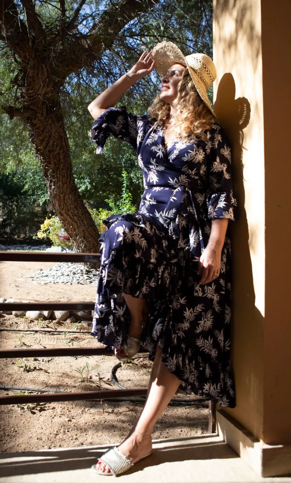 Navy & white wrap dress