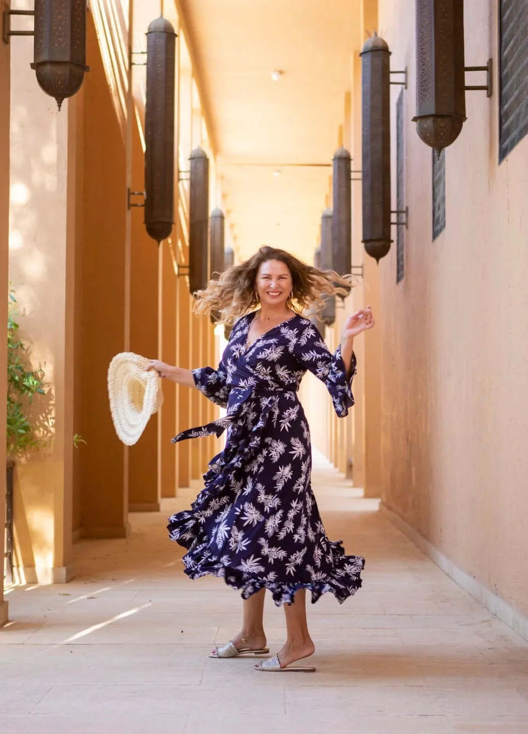 Navy & white wrap dress
