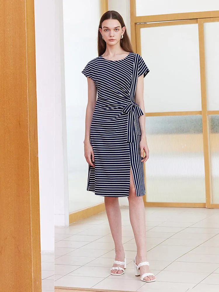 Navy Blue Stripe Wrap Dress